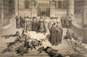 Moses før farao (kull & penn & blekkvask på papir) av Gustave Dore
