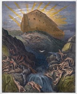 Noahs ark - Duen sendt ut fra arken - Duen sendt fra arken til Noe - Gravering fra "" The Bible illustree" av Gustave Dore (1832-1883) - Gravering fra "" The Dore Bible" av Gustave Dore