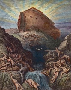 Noe sender en due til jorden - Noah sender ut duen fra arken, gravering av Gustave Dore (1832-1883) av Gustave Dore