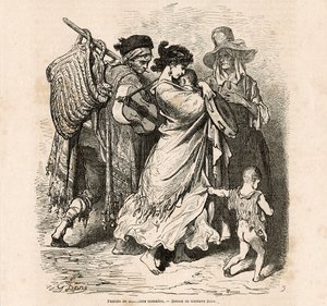 Nomadefamilie av musikere (gravering) av Gustave Dore