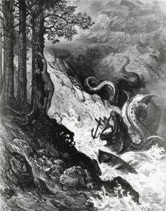 Orlando kjemper mot orken, fra The Frenzy of Orlando, av Paul Gustave Dore, illustrasjon av Gustave Dore