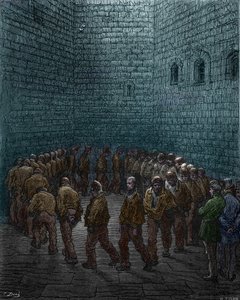 Fanger som går rundt i gården til Westgate fengsel i London, av Gustave Dore av Gustave Dore