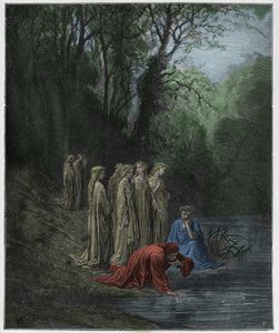 Purgatorio, Canto 33: Dante drikker av elven Eunoe, illustrasjon fra "The Divine Comedy" av Dante Alighieri, 1885 av Gustave Dore
