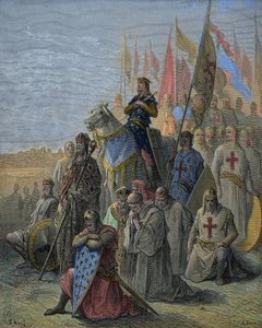 Saint Louis ankommer foran Damietta - Erobringen av den egyptiske byen ved kryssene 6. juni av Gustave Dore