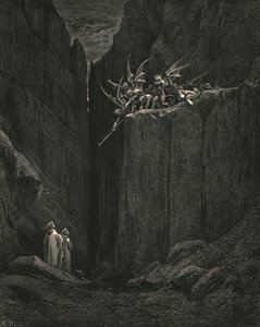 Knapt hadde føttene nådd til den laveste av sengen under, ca 1890. av Gustave Dore