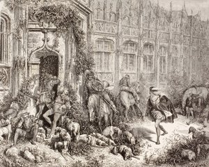 Scene fra Tornerose av Charles Perrault. Fra El Mundo Ilustrado, utgitt Barcelona, ca 1880. av Gustave Dore
