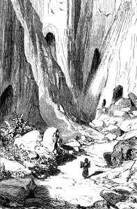 Sindbad sjømannen (Sinbad) - eventyret om tusen og én (1001) natt - illustrasjon av Gustave Dore - utgave Maxwell 1865 - Andre reise: Sindbad oppdager en dal med diamanter, men som dessverre er okkupert av gigantiske slanger. Han vil ta avstand av Gustave Dore