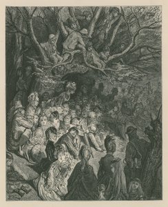 Tilskuere som ser på et båtkappløp fra en elvebredd av Gustave Dore