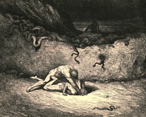 At sprite av luft er Schicchi, i en stemning av tilfeldige ugagn ventiler han fortsatt sin trass, c1890. av Gustave Dore
