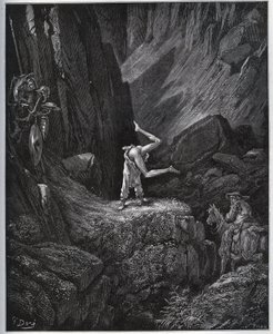 The Acrobatic Penitence of Don Quixote in Sierra Morena - fra "" Don Quixote de la Mancha"" av Miguel Cervantes (1547-1616) (Don Quixote) - Tresnitt etter tegning av Gustave Dore av Gustave Dore