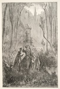 Grevinnen av fontenen og hennes damer, fra Stories of the Days of King Arthur av Charles Henry Hanson, pub.1898 av Gustave Dore