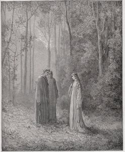 Den guddommelige komedie (La Divina Comedia, La Divine Comedie), Purgatorio, Canto 5: Dante snakker med Pia de Tolomei (Tolommei) - av Dante Alighieri (1265-1321) - Illustrasjon av Gustave Dore (1832-1883) av Gustave Dore