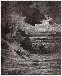 The Divine Comedy (La Divina Comedia, La Divine Comedie), Purgatorio, Canto 5: The body of Buonconte da Montefeltro in the Arno - av Dante Alighieri (1265-1321) - Illustrasjon av Gustave Dore (1832-1883) av Gustave Dore