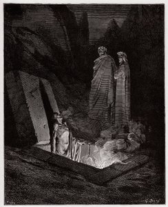 Den guddommelige komedie (La Divina Commedia, La Divine Comedie), Inferno, Canto 10: Farinata degli Uberti henvender seg til Dante - av Dante Alighieri (1265-1321) - Illustrasjon av Gustave Dore (1832-1883) av Gustave Dore
