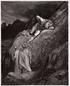 The Divine Comedy (La Divina Commedia, La Divine Comedie), Inferno, Canto 12: The Minotaur on the shattered cliff - av Dante Alighieri (1265-1321) - Illustrasjon av Gustave Dore (1832-1883) av Gustave Dore