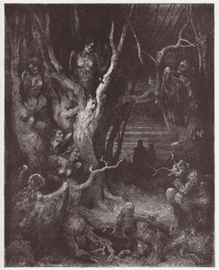 Den guddommelige komedie (La Divina Commedia, La Divine Comedie), Inferno, Canto 13: Harpiene i selvmordsskogen - av Dante Alighieri (1265-1321) - Illustrasjon av Gustave Dore (1832-1883) av Gustave Dore