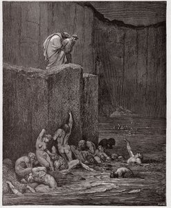 The Divine Comedy (La Divina Commedia, La Divine Comedie), Inferno, Canto 18: Paramours and flatterers in the eighth circle - av Dante Alighieri (1265-1321) - Illustrasjon av Gustave Dore (1832-1883) av Gustave Dore