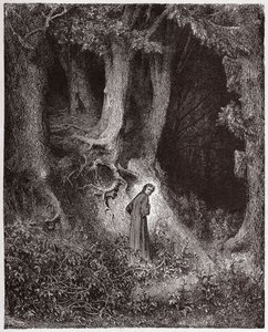 The Divine Comedy (La Divina Commedia, La Divine Comedie), Inferno, Canto 1: Dante in the savage wood - av Dante Alighieri (1265-1321) - Illustrasjon av Gustave Dore (1832-1883) av Gustave Dore