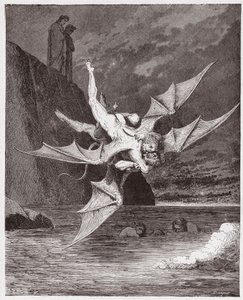 The Divine Comedy (La Divina Commedia, La Divine Comedie), Inferno, Canto 22: Alichino og Calcabrina svir over banen - av Dante Alighieri (1265-1321) - Illustrasjon av Gustave Dore (1832-1883) av Gustave Dore