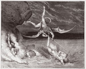 The Divine Comedy (La Divina Commedia, La Divine Comedie), Inferno, Canto 22: Ciampolo unnslipper demonen Alichino i den femte bolgia - av Dante Alighieri (1265-1321) - Illustrasjon av Gustave Dore (1832-1883) av Gustave Dore