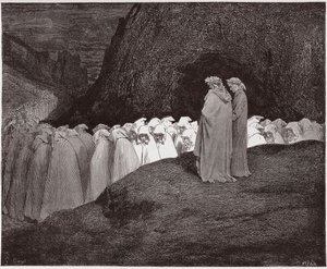 The Divine Comedy (La Divina Commedia, La Divine Comedie), Inferno, Canto 23: Hyklerne henvender seg til Dante - av Dante Alighieri (1265-1321) - Illustrasjon av Gustave Dore (1832-1883) av Gustave Dore