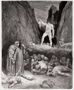 The Divine Comedy (La Divina Commedia, La Divine Comedie), Inferno, Canto 28: Det avhuggede hodet til Bertrand de Born snakker til Dante - av Dante Alighieri (1265-1321) - Illustrasjon av Gustave Dore (1832-1883) av Gustave Dore