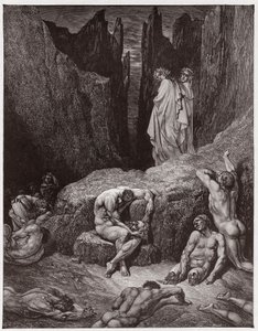 The Divine Comedy (La Divina Commedia, La Divine Comedie), Inferno, Canto 29: Virgil irettesetter Dantes nysgjerrighet - av Dante Alighieri (1265-1321) - Illustrasjon av Gustave Dore (1832-1883) av Gustave Dore