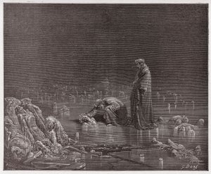 The Divine Comedy (La Divina Commedia, La Divine Comedie), Inferno, Canto 32: Dante henvender seg til forræderen Bocca degli Abati - av Dante Alighieri (1265-1321) - Illustrasjon av Gustave Dore (1832-1883) av Gustave Dore