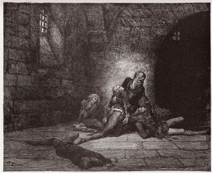The Divine Comedy (La Divina Commedia, La Divine Comedie), Inferno, Canto 33: Gaddo dør foran farens øyne - av Dante Alighieri (1265-1321) - Illustrasjon av Gustave Dore (1832-1883) av Gustave Dore