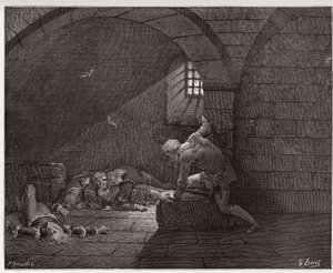 Den guddommelige komedie (La Divina Commedia, La Divine Comedie), Inferno, Canto 33: Ugolino i cellen med sine fire døde sønner - av Dante Alighieri (1265-1321) - Illustrasjon av Gustave Dore (1832-1883) av Gustave Dore