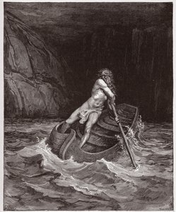 The Divine Comedy (La Divina Commedia, La Divine Comedie), Inferno, Canto 3: Charon (Caron) on the River Acheron - av Dante Alighieri (1265-1321) - Illustrasjon av Gustave Dore (1832-1883) av Gustave Dore