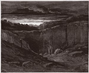 The Divine Comedy (La Divina Commedia, La Divine Comedie), Inferno, Canto 3: Virgil og Dante ved portene til helvete - av Dante Alighieri (1265-1321) - Illustrasjon av Gustave Dore (1832-1883) av Gustave Dore