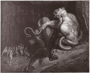 The Divine Comedy (La Divina Commedia, La Divine Comedie), Inferno, Canto 5: Minos dømmer overtredelsene og sender ut sjelene - av Dante Alighieri (1265-1321) - Illustrasjon av Gustave Dore (1832-1883) av Gustave Dore