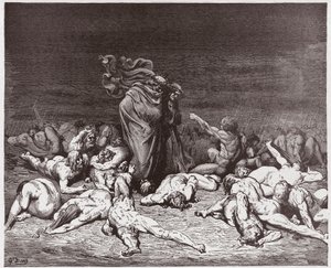 The Divine Comedy (La Divina Commedia, La Divine Comedie), Inferno, Canto 6: The gluttons slått av evig regn - av Dante Alighieri (1265-1321) - Illustrasjon av Gustave Dore (1832-1883) av Gustave Dore