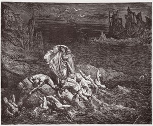 The Divine Comedy (La Divina Commedia, La Divine Comedie), Inferno, Canto 7: Virgil viser Dante sjelene til de vredne i Styx - av Dante Alighieri (1265-1321) - Illustrasjon av Gustave Dore (1832-1883) av Gustave Dore