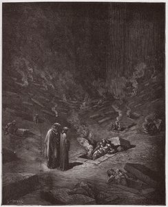 The Divine Comedy (La Divina Commedia, La Divine Comedie), Inferno, Canto 9: The burning sepulchres of the heresiarchs - av Dante Alighieri (1265-1321) - Illustrasjon av Gustave Dore (1832-1883) av Gustave Dore