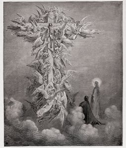 Den guddommelige komedie (La Divina Commedia, La Divine Comedie), Paradiso, Canto 14: Dante og Beatrice ser englene med Kristus på korset - av Dante Alighieri (1265-1321) - Illustrasjon av Gustave Dore (1832-1883) av Gustave Dore