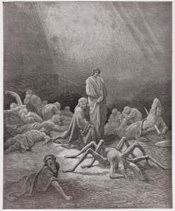 The Divine Comedy (La Divina Commedia, La Divine Comedie), Purgatorio, Canto 12: Dante ser på Arachnes sjel - av Dante Alighieri (1265-1321) - Illustrasjon av Gustave Dore (1832-1883) av Gustave Dore