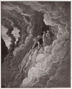 The Divine Comedy (La Divina Commedia, La Divine Comedie), Purgatorio, Canto 16: Marco Lombardo følger dikterne gjennom røyken - av Dante Alighieri (1265-1321) - Illustrasjon av Gustave Dore (1832-1883) av Gustave Dore