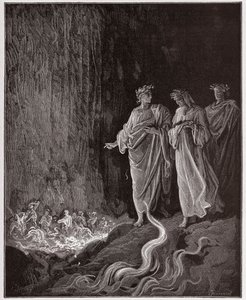 Den guddommelige komedie (La Divina Commedia, La Divine Comedie), Purgatorio, Canto 25: Poetene i den syvende sirkel - av Dante Alighieri (1265-1321) - Illustrasjon av Gustave Dore (1832-1883) av Gustave Dore