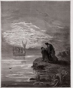 The Divine Comedy (La Divina Commedia, La Divine Comedie), Purgatorio, Canto 2: Dante bukker seg for englepiloten - av Dante Alighieri (1265-1321) - Illustrasjon av Gustave Dore (1832-1883) av Gustave Dore