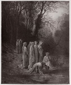 The Divine Comedy (La Divina Commedia, La Divine Comedie), Purgatorio, Canto 33: Dante drinks of the River Eunoe - av Dante Alighieri (1265-1321) - Illustrasjon av Gustave Dore (1832-1883) av Gustave Dore