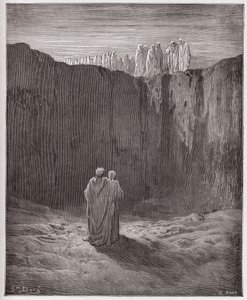 The Divine Comedy (La Divina Commedia, La Divine Comedie), Purgatorio, Canto 3: The company of souls on the cliff - av Dante Alighieri (1265-1321) - Illustrasjon av Gustave Dore (1832-1883) av Gustave Dore