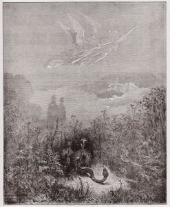 The Divine Comedy (La Divina Commedia, La Divine Comedie), Purgatorio, Canto 8: Englene driver slangen bort - av Dante Alighieri (1265-1321) - Illustrasjon av Gustave Dore (1832-1883) av Gustave Dore