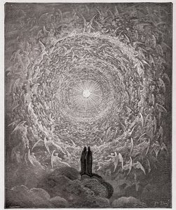 The Divine Comedy, Paradiso, Canto 31: Den hellige flokken danner en rose i det empyriske (rose celeste) - av Dante Alighieri (1265-1321) av Gustave Dore