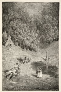 Møtet mellom Arthur og Pellinore, fra Stories of the Days of King Arthur av Charles Henry Hanson, pub.1898 av Gustave Dore