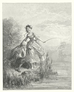 La Fontaines fabler: Fisken og gjeteren som spilte på klarinett (gravering) av Gustave Dore