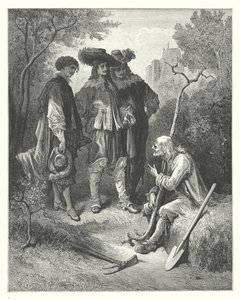 La Fontaines fabler: Den gamle mannen og de tre unge mennene (gravering) av Gustave Dore
