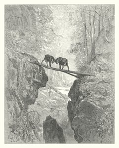La Fontaines fabler: De to geitene (gravering) av Gustave Dore
