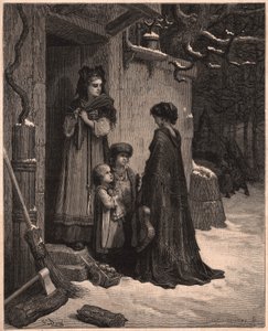 Gresshoppen og mauren, illustrasjon fra fabelen av Jean de la Fontaine av Gustave Dore